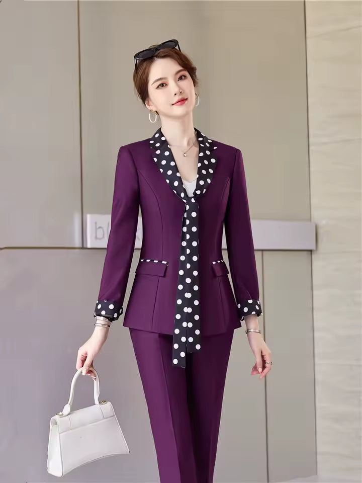 Elegant Double Breasted Scarf Collar Office Blazer and Pants 2 Pieces Outfits Mssza