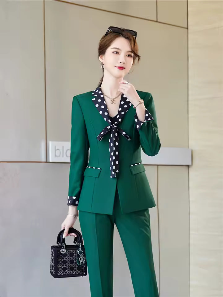 Elegant Double Breasted Scarf Collar Office Blazer and Pants 2 Pieces Outfits Mssza