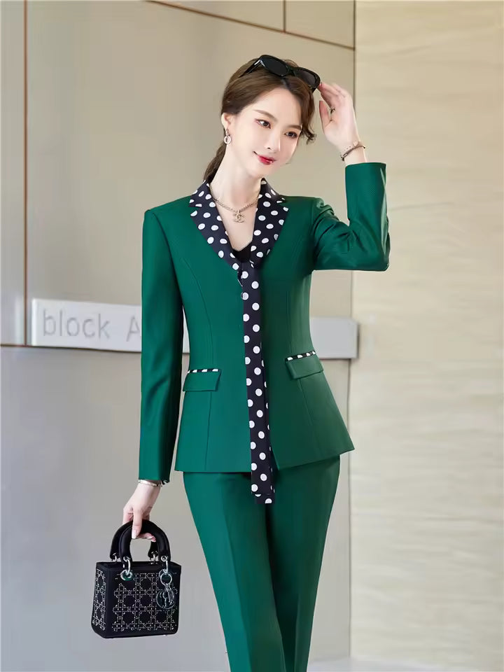 Elegant Double Breasted Scarf Collar Office Blazer and Pants 2 Pieces Outfits Mssza