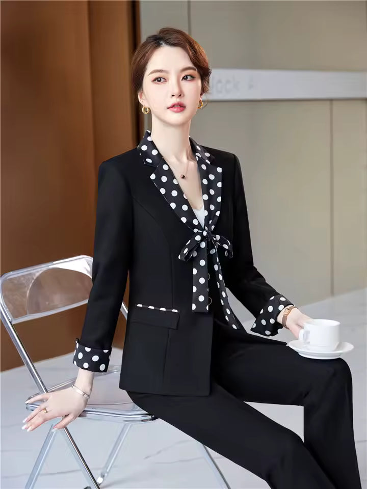 Elegant Double Breasted Scarf Collar Office Blazer and Pants 2 Pieces Outfits Mssza