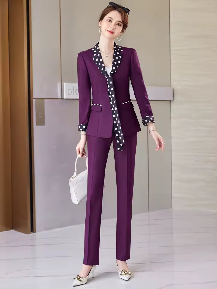 Elegant Double Breasted Scarf Collar Office Blazer and Pants 2 Pieces Outfits Mssza