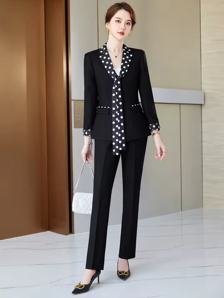 Elegant Double Breasted Scarf Collar Office Blazer and Pants 2 Pieces Outfits Mssza