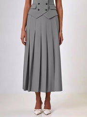 Elegant Double-breasted Lapel Vest And Pleated Long Skirt Two Piece Set Mssza