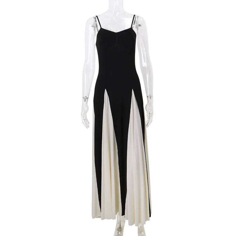 Draped Spaghetti Strap Slim Fashionable Patchwork Backless Wedding Party Stylish Maxi Dress Mssaz Desses