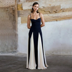 Draped Spaghetti Strap Slim Fashionable Patchwork Backless Wedding Party Stylish Maxi Dress Mssaz Desses