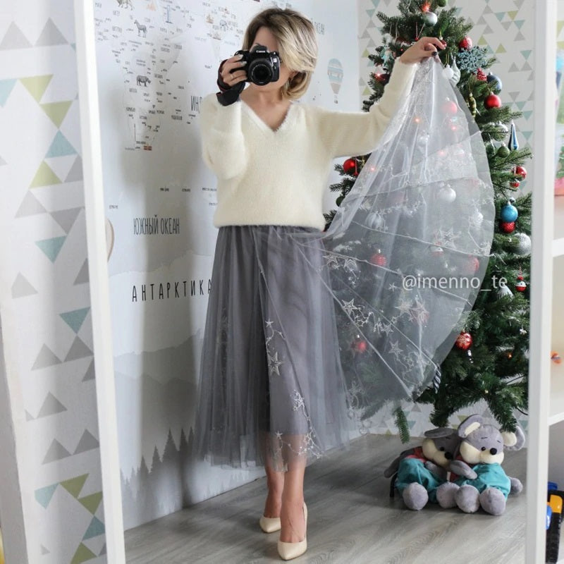 Elegant Embroider Sequied Long Skirt Mssza