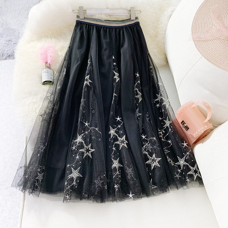 Elegant Embroider Sequied Long Skirt Mssza