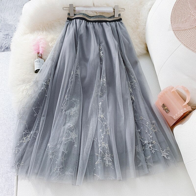 Elegant Embroider Sequied Long Skirt Mssza