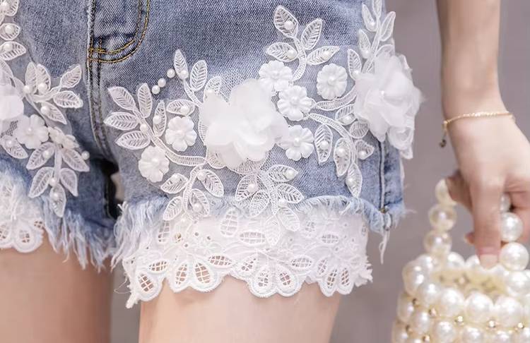Elegant Embroidery Denim High Waist Shorts Mssza