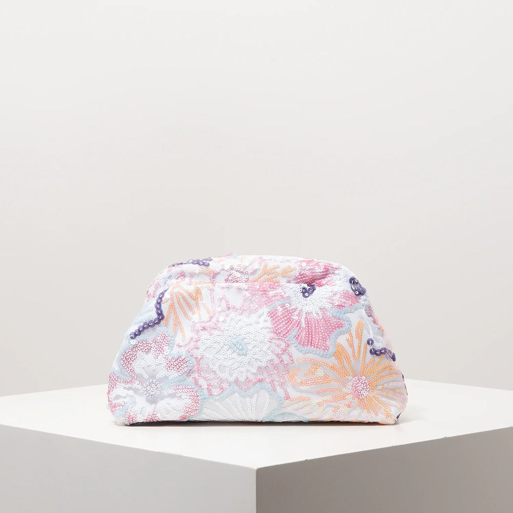 Elegant Embroidery Flowers Sequin Floral Bridal Party Prom Clutch Bag Mssza