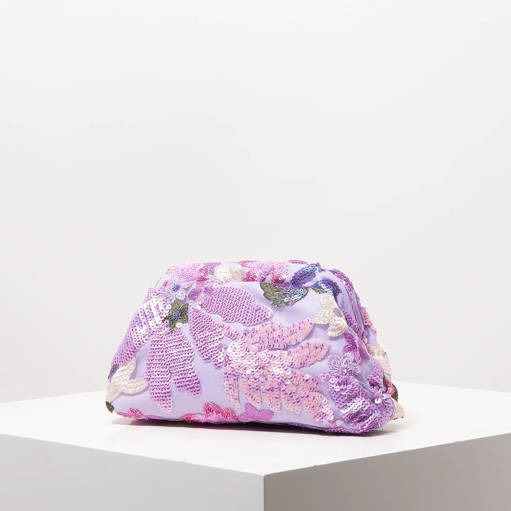 Elegant Embroidery Flowers Sequin Floral Bridal Party Prom Clutch Bag Mssza