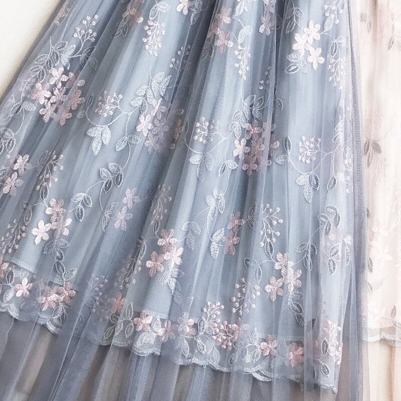 Elegant Embroidery Pleated Long Skirt Mssza
