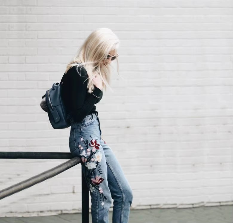 Elegant Embroidery Straight Loose Wilde Street Wear Style Photography Denim Pants Mssza