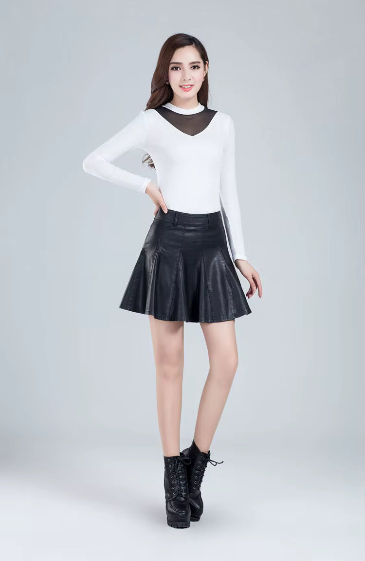 Elegant Empire Real Leather Slight Stretch High Waist Plus Size Skirt Mssza
