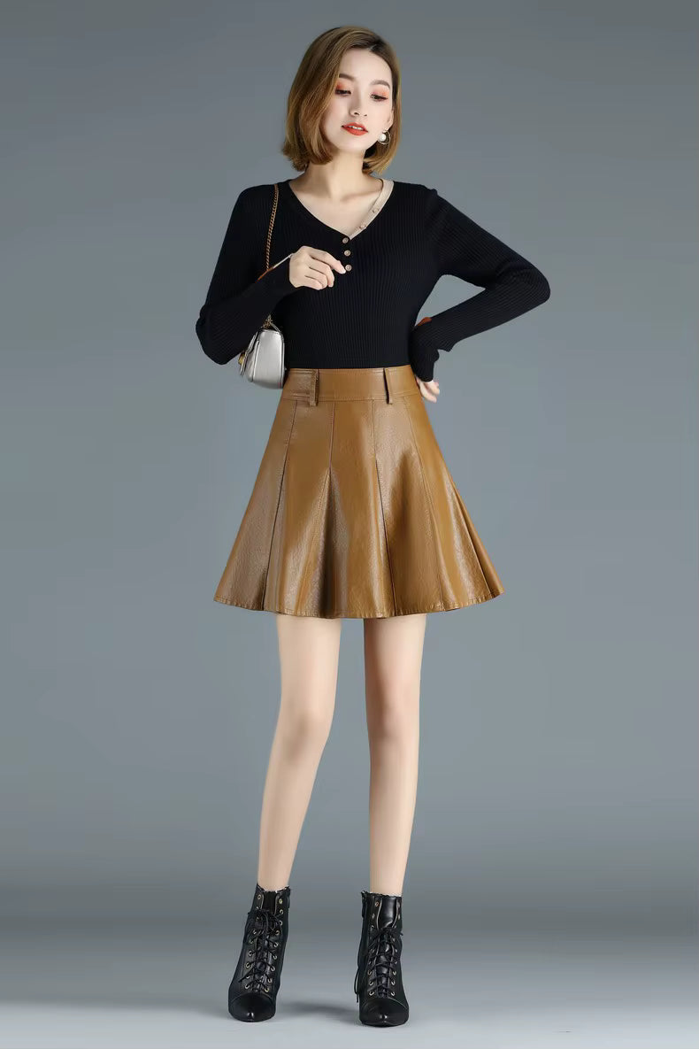 Elegant Empire Real Leather Slight Stretch High Waist Plus Size Skirt Mssza