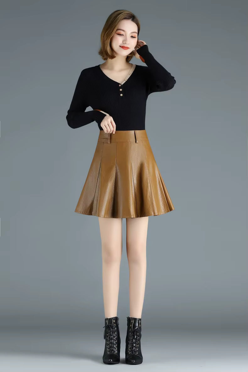 Elegant Empire Real Leather Slight Stretch High Waist Plus Size Skirt Mssza