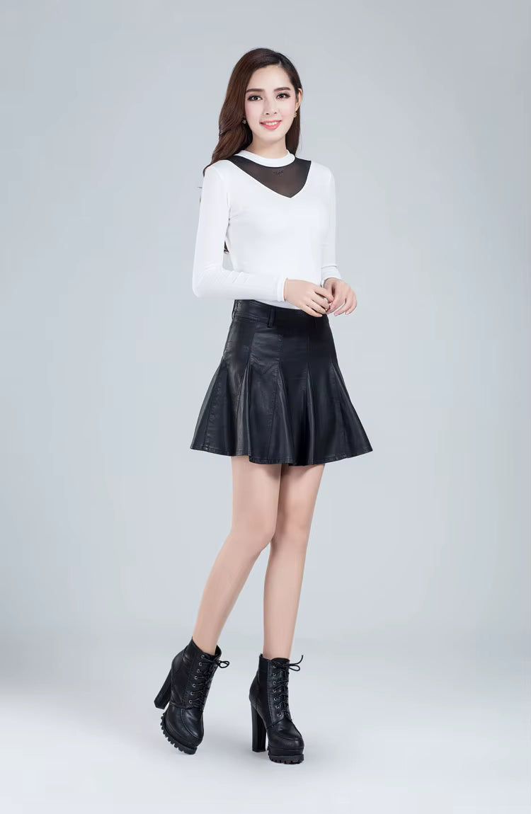Elegant Empire Real Leather Slight Stretch High Waist Plus Size Skirt Mssza