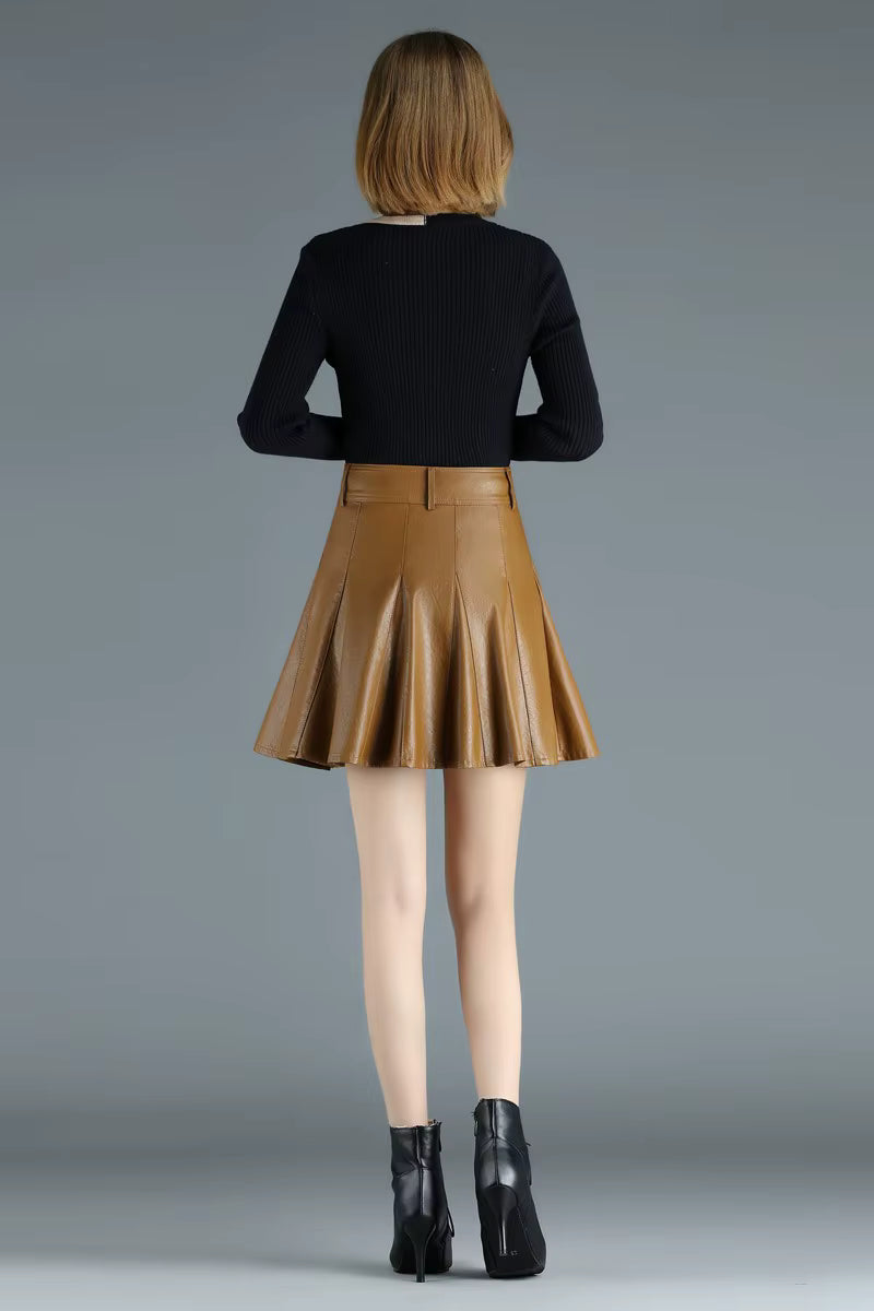 Elegant Empire Real Leather Slight Stretch High Waist Plus Size Skirt Mssza