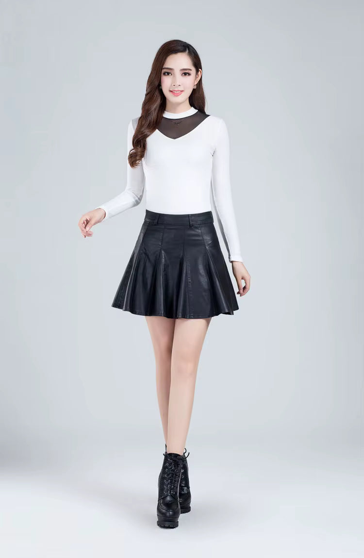 Elegant Empire Real Leather Slight Stretch High Waist Plus Size Skirt Mssza