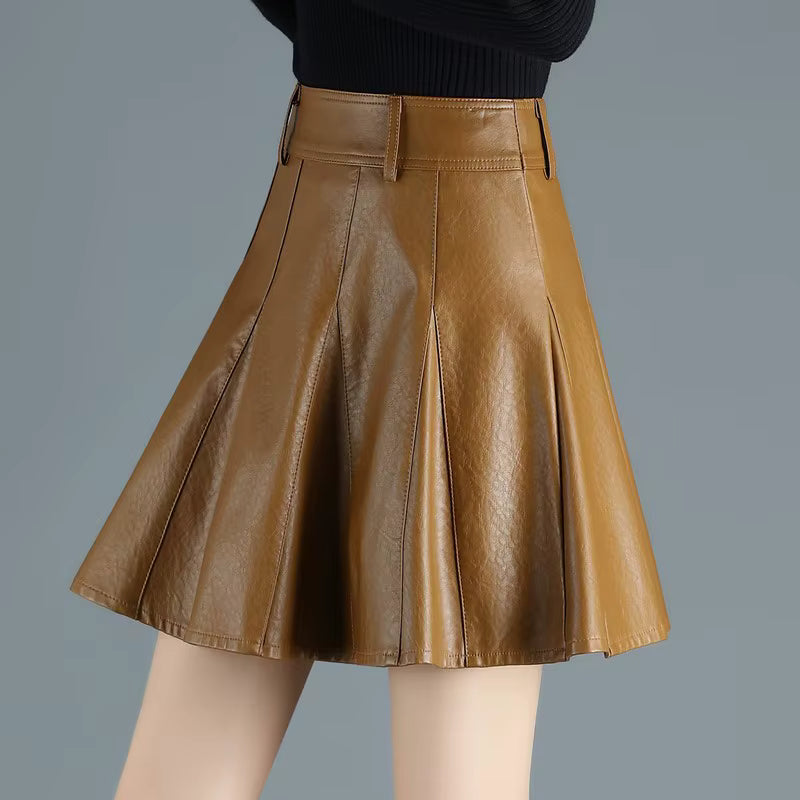 Elegant Empire Real Leather Slight Stretch High Waist Plus Size Skirt Mssza