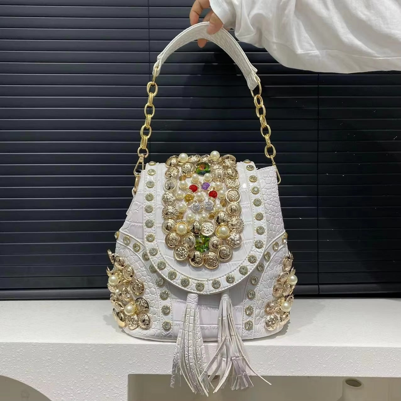 Elegant Beaded Light Luxury Backpack Crossbody Diamond Handbag Mssza