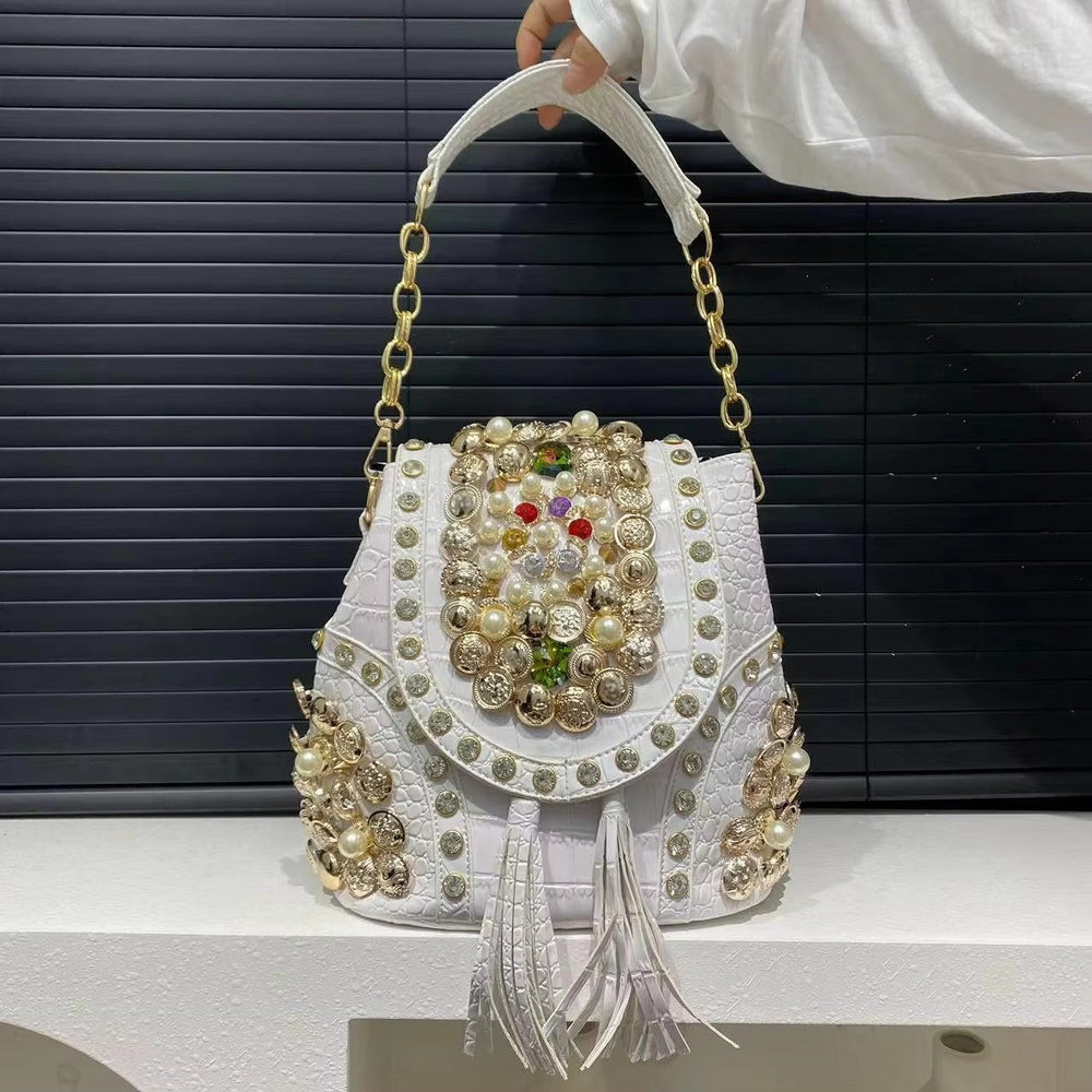 Elegant Beaded Light Luxury Backpack Crossbody Diamond Handbag Mssza