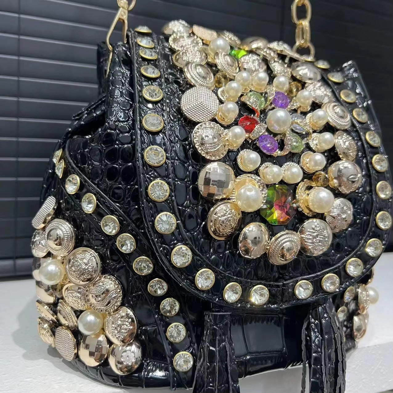 Elegant Beaded Light Luxury Backpack Crossbody Diamond Handbag Mssza