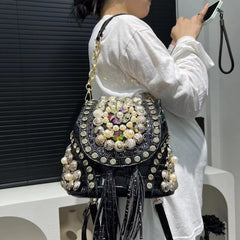 Elegant Beaded Light Luxury Backpack Crossbody Diamond Handbag Mssza