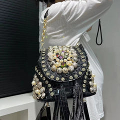 Elegant Beaded Light Luxury Backpack Crossbody Diamond Handbag Mssza