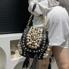 Elegant Beaded Light Luxury Backpack Crossbody Diamond Handbag Mssza