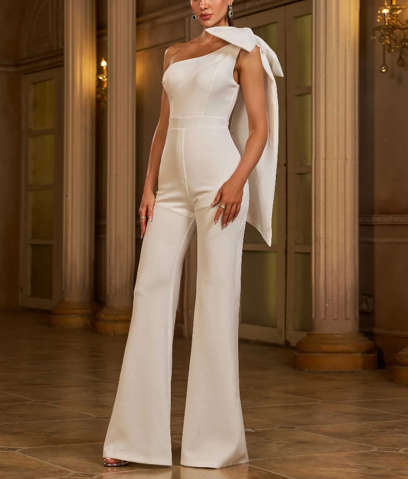 Elegant Beautiful Bow One Shoulder Formal Perform Jumpsuit Mssza