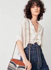 Elegant Shirt Plunge Neckline Short Sleeves Casual Top Mssza
