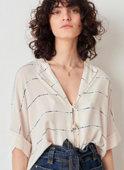 Elegant Shirt Plunge Neckline Short Sleeves Casual Top Mssza