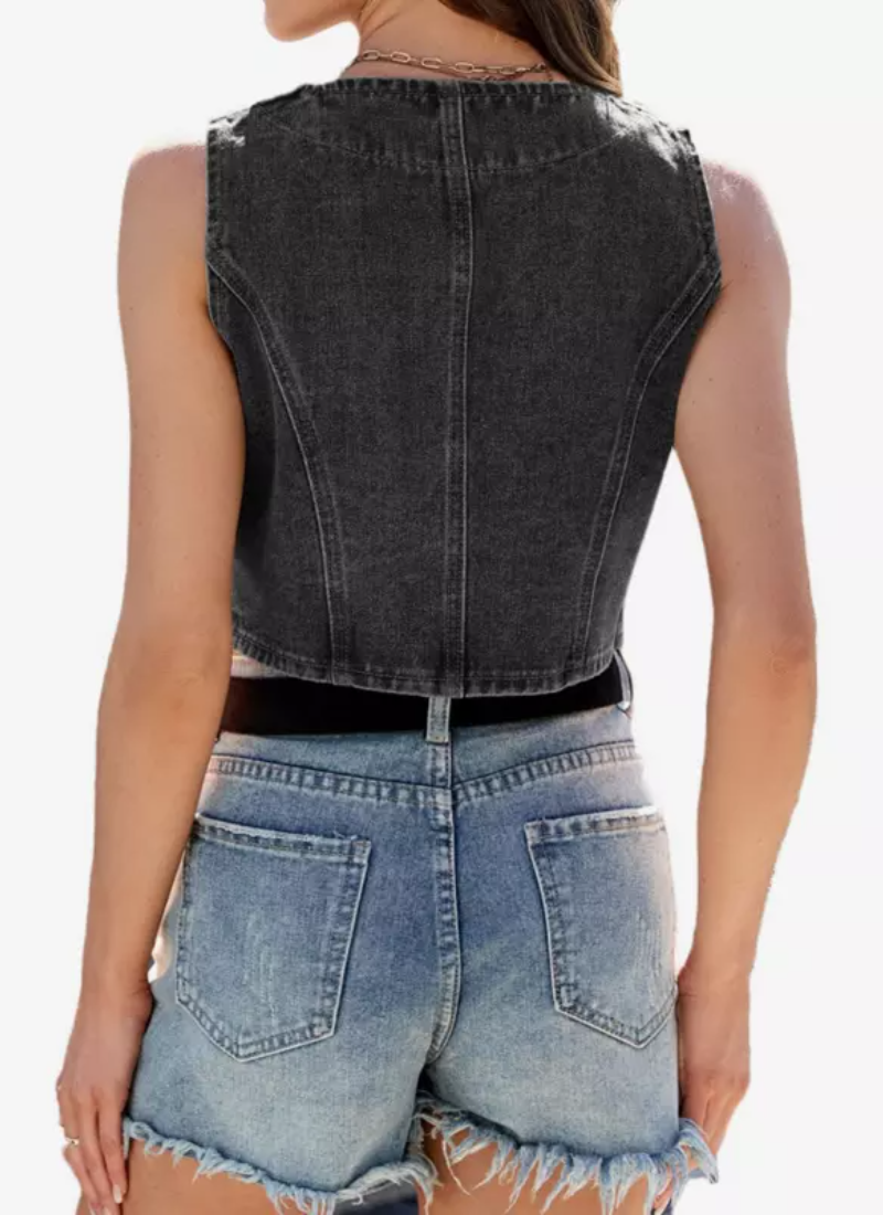 Elegant V-Neck Sleeveless Front Button Vest Crop Top Mssza