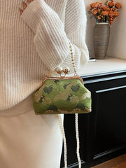 Elegant Fashionable With Contrasting Flower Print Simple Pearl Chain And Clip-On Evening Crossbody Bag Mssza