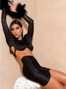 Elegant Feathers Super Short Tops And Mesh Mini Skirt Two Piece Sets Mssza