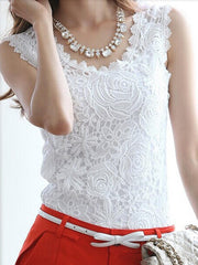 Elegant Floral Crochet Lace Sleeveless Tank Tops Mssza