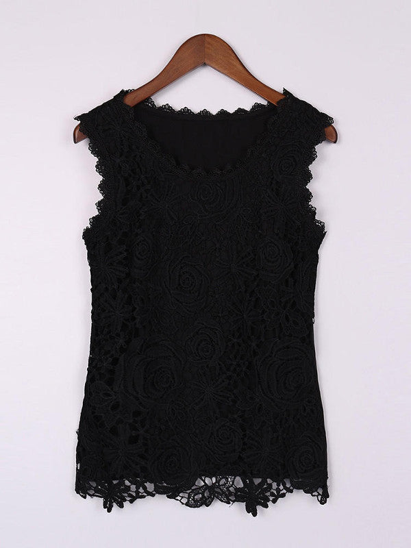 Elegant Floral Crochet Lace Sleeveless Tank Tops Mssza