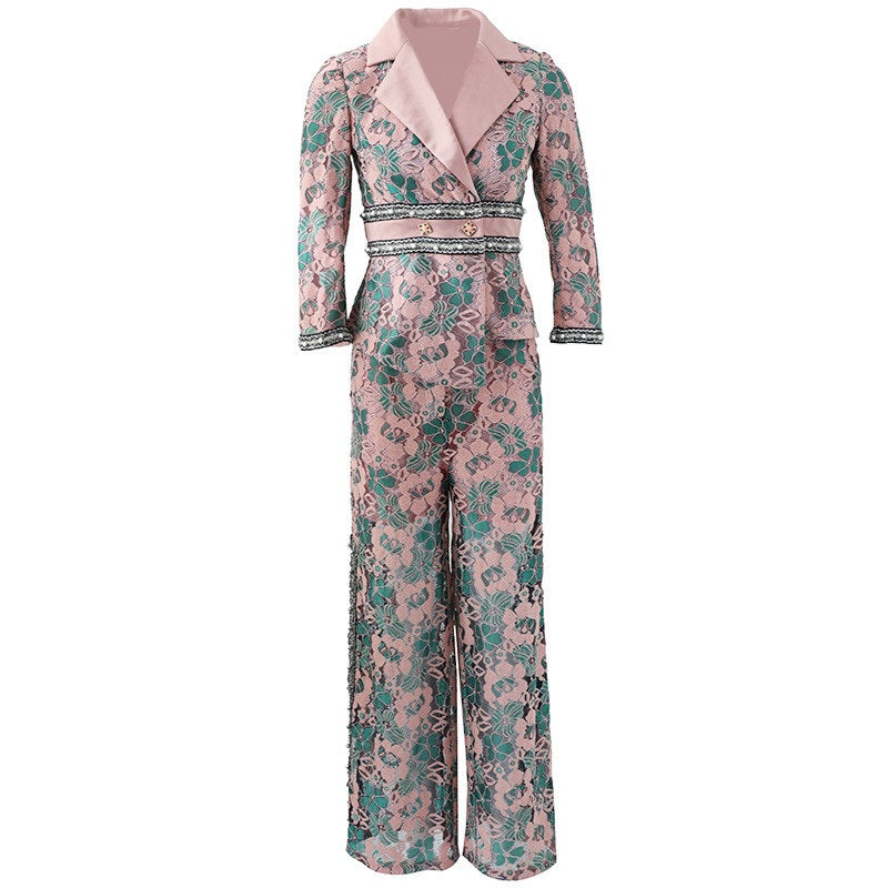 Elegant Floral Lace Top and Pants Two Pieces Set Mssza