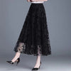 Elegant Floral Mesh Appliques Tulle Hook Slight Stretch Loose Midi Skirt Mssza