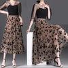 Elegant Floral Mesh Appliques Tulle Hook Slight Stretch Loose Midi Skirt Mssza