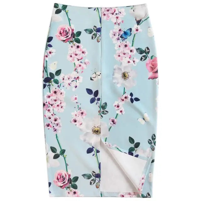 Elegant Floral Print Pencil Long Skirt Office Skirts High Waist Slim Bodycon Skirt Mssza