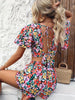 Elegant Floral Printed Pullover Flare Sleeve Short Top And Shorts Two-Piece Set Mssza