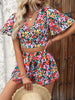 Elegant Floral Printed Pullover Flare Sleeve Short Top And Shorts Two-Piece Set Mssza