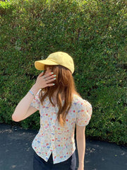 Elegant Floral Sweet Casual Short Sleeve Slim Vintage Retro Tops Mssza