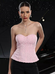 Elegant Flower Bustier Top With Flare Hem And Lace-up Back Mssza