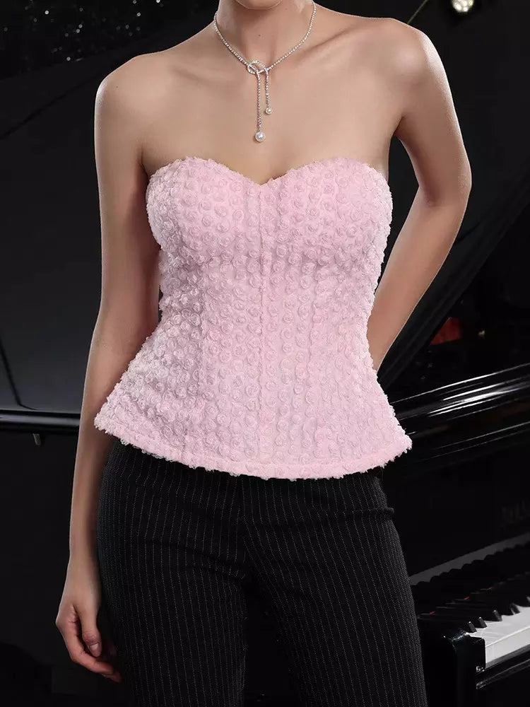 Elegant Flower Bustier Top With Flare Hem And Lace-up Back Mssza