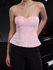 Elegant Flower Bustier Top With Flare Hem And Lace-up Back Mssza