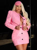 Elegant Flower Decoration Leather Jacket With Mini Skirt 2 Pieces Set Mssza