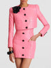 Elegant Flower Decoration Leather Jacket With Mini Skirt 2 Pieces Set Mssza